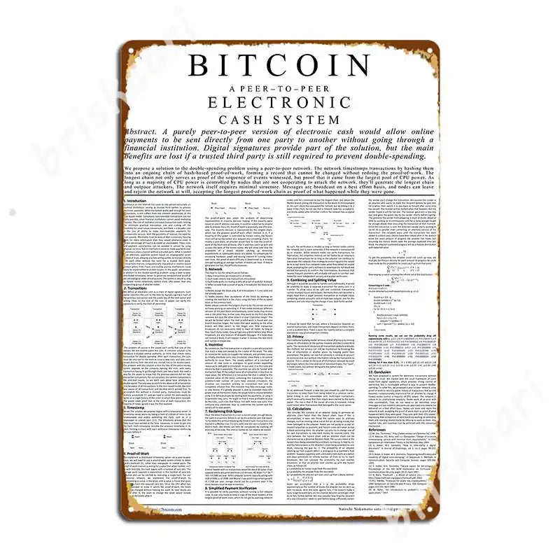 Bitcoin Whitepaper Poster Metal Signs