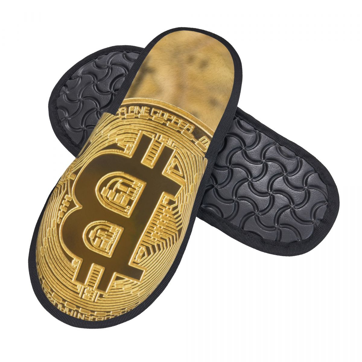 Bitcoin Logo Pattern Yellow Warm Soft Shoes