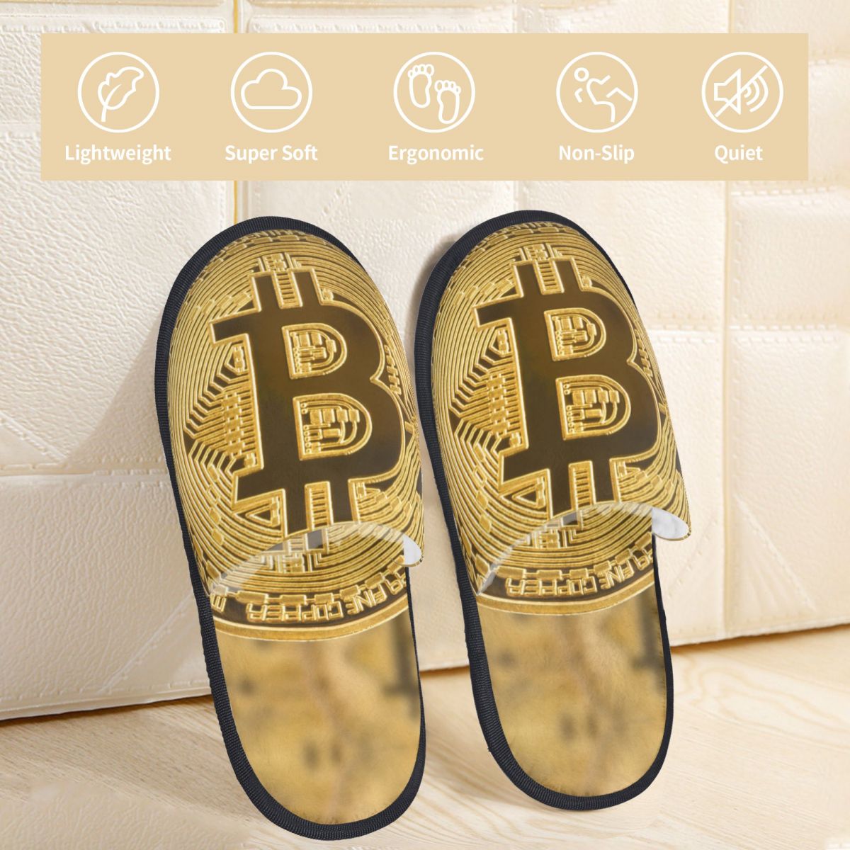 Bitcoin Logo Pattern Yellow Warm Soft Shoes