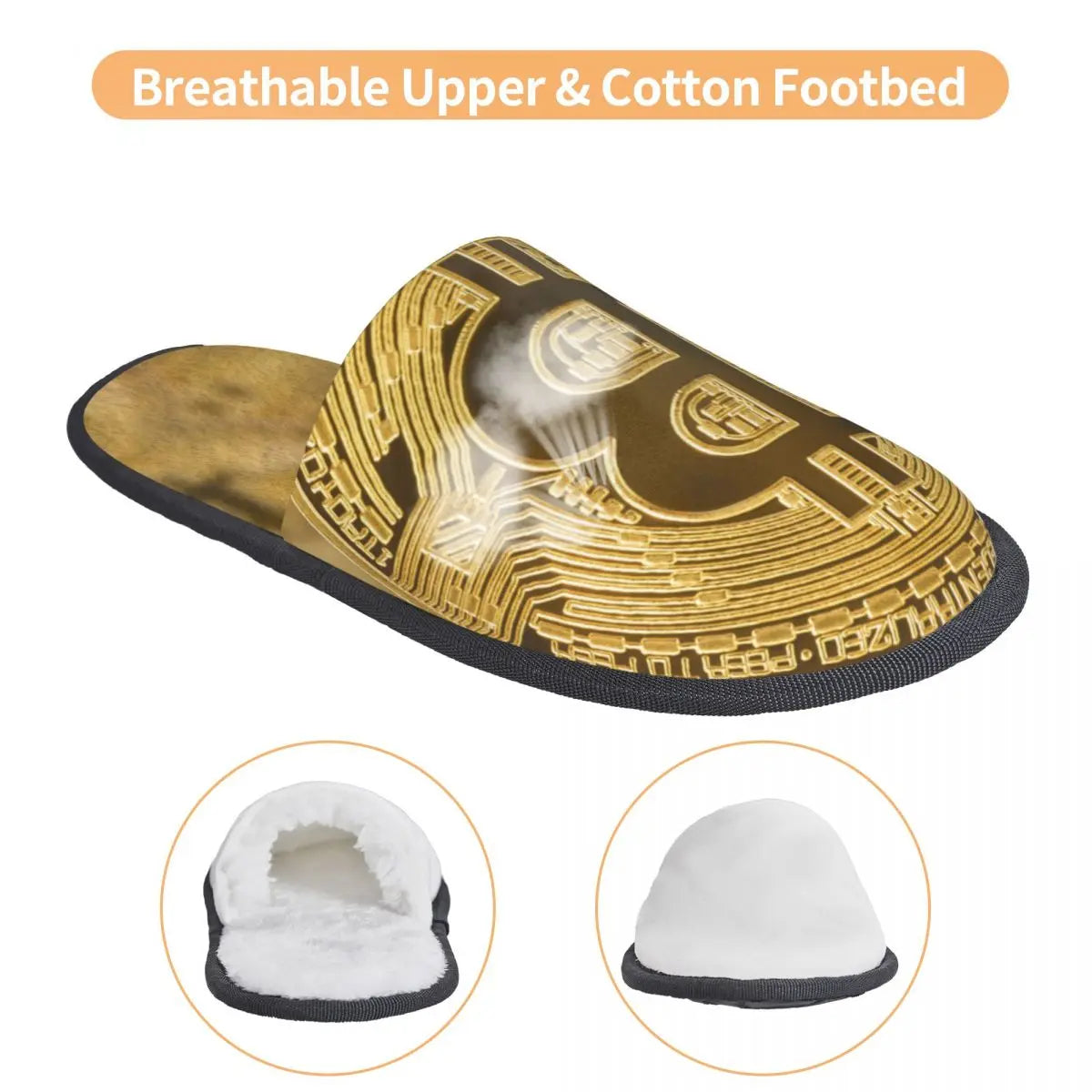 Bitcoin Logo Pattern Yellow Warm Soft Shoes