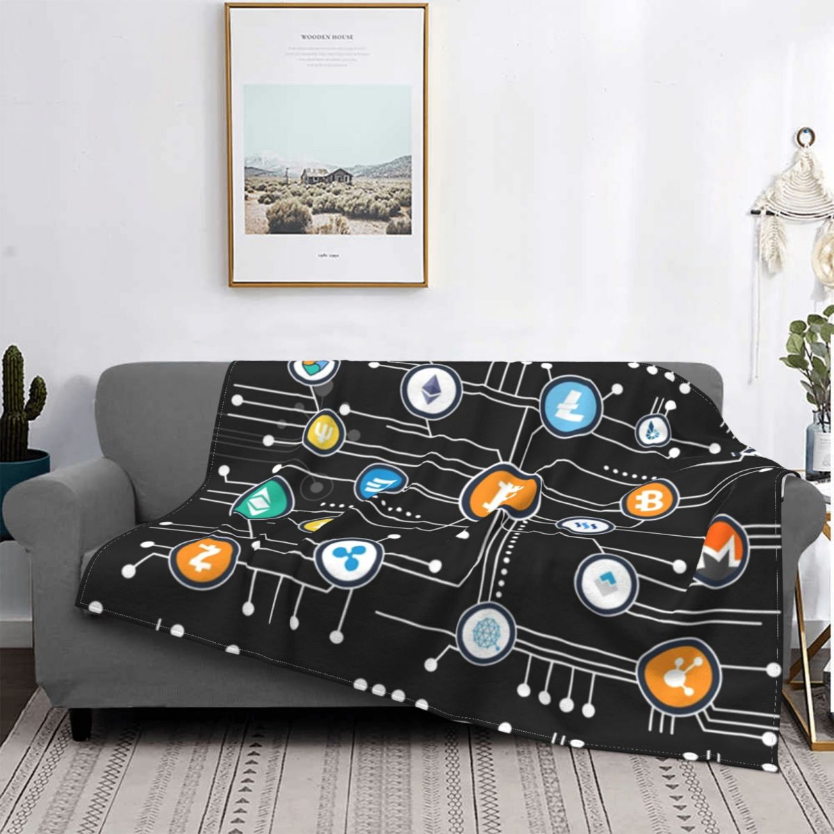 Bitcoin Pattern Flannel Throw Blanket