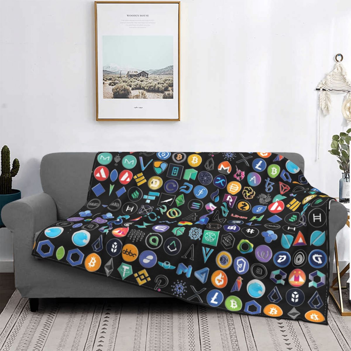 Bitcoin Pattern Flannel Throw Blanket