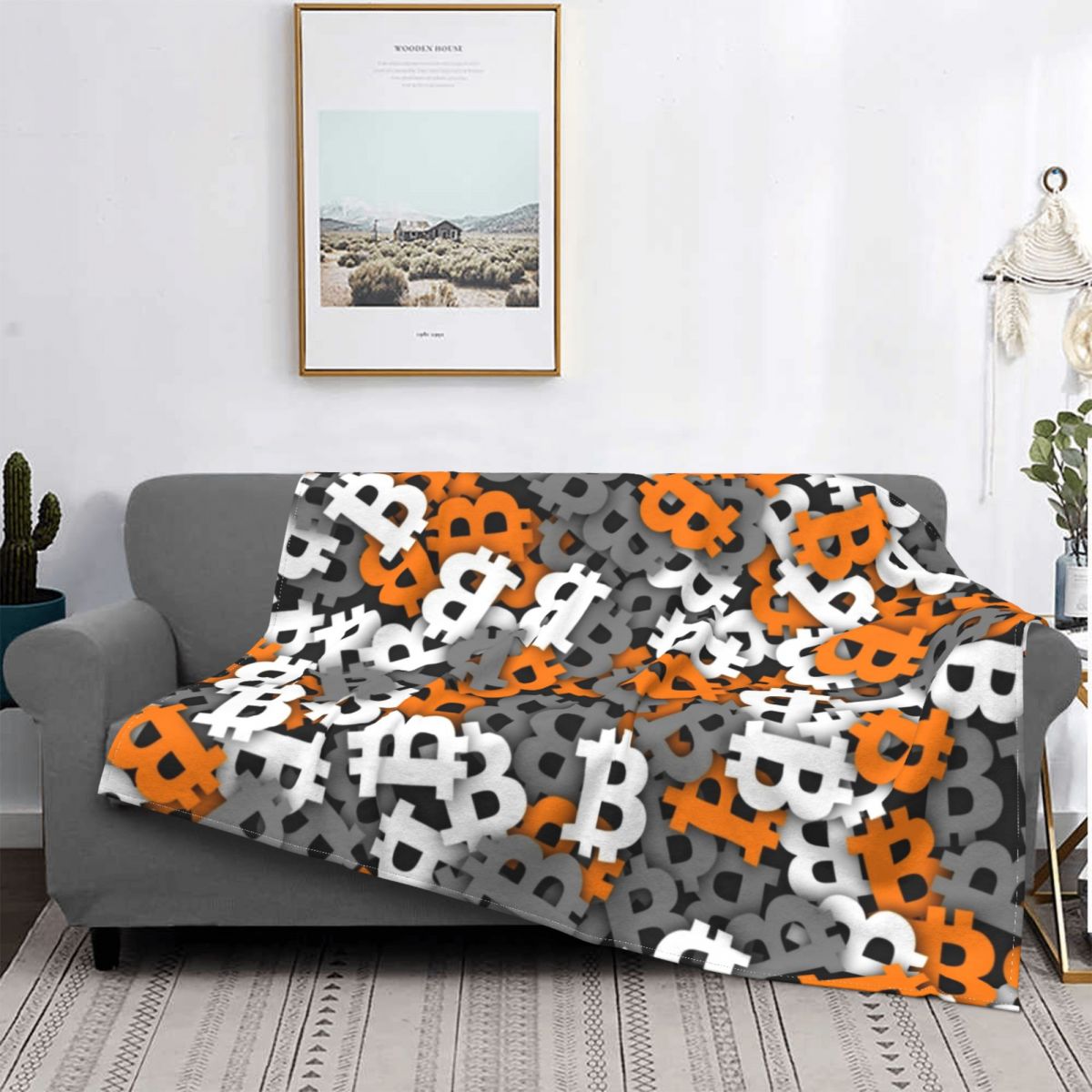 Bitcoin Pattern Flannel Throw Blanket