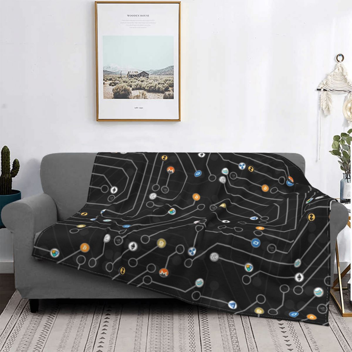 Bitcoin Pattern Flannel Throw Blanket