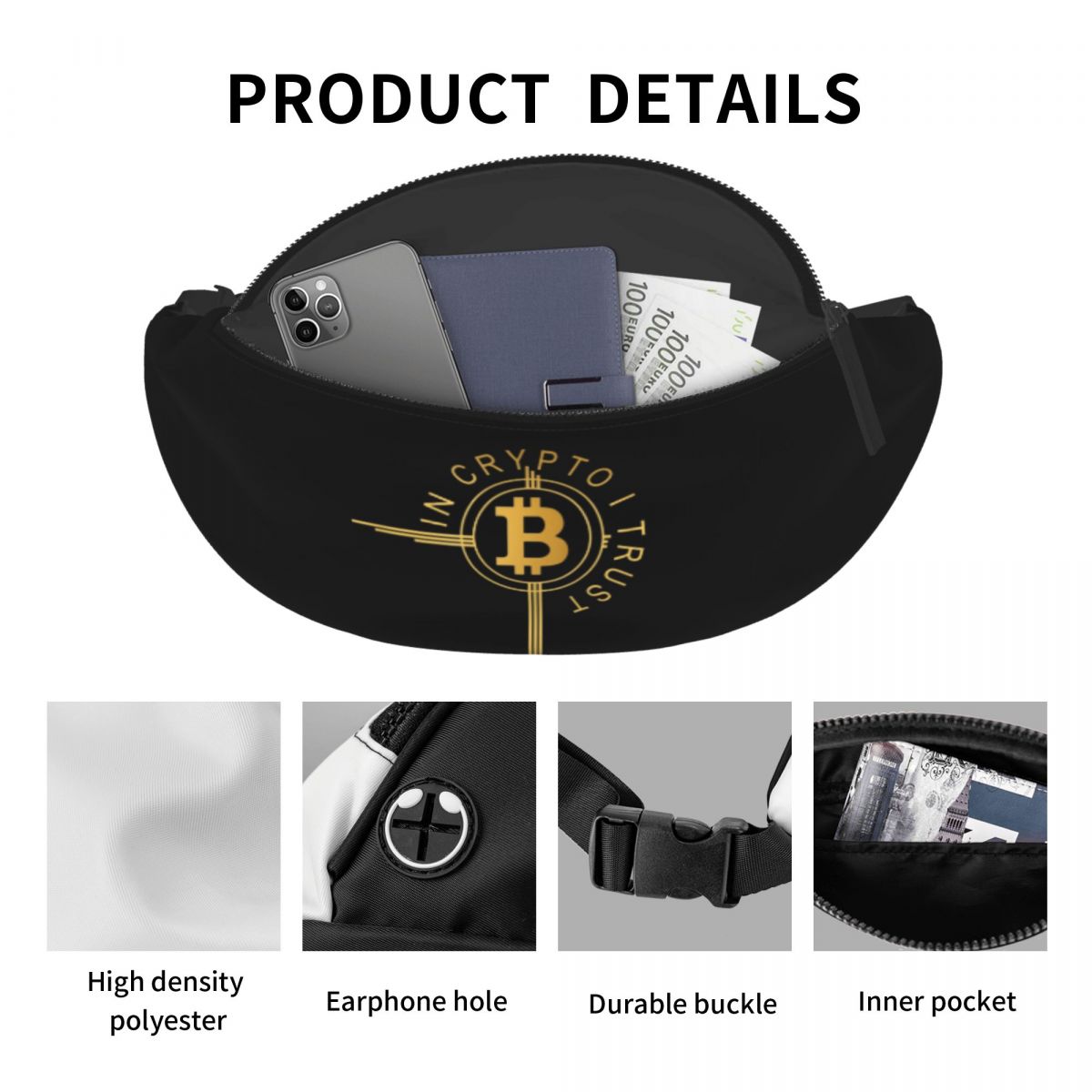 Cool In Crypto I Trust Bitcoin Fanny Pack for Cycling Camping
